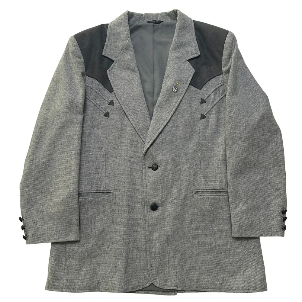VTG Pioneer Wear Mens 42 Western Blazer Sport Coat Grey Wool Blend Yoke USA Made